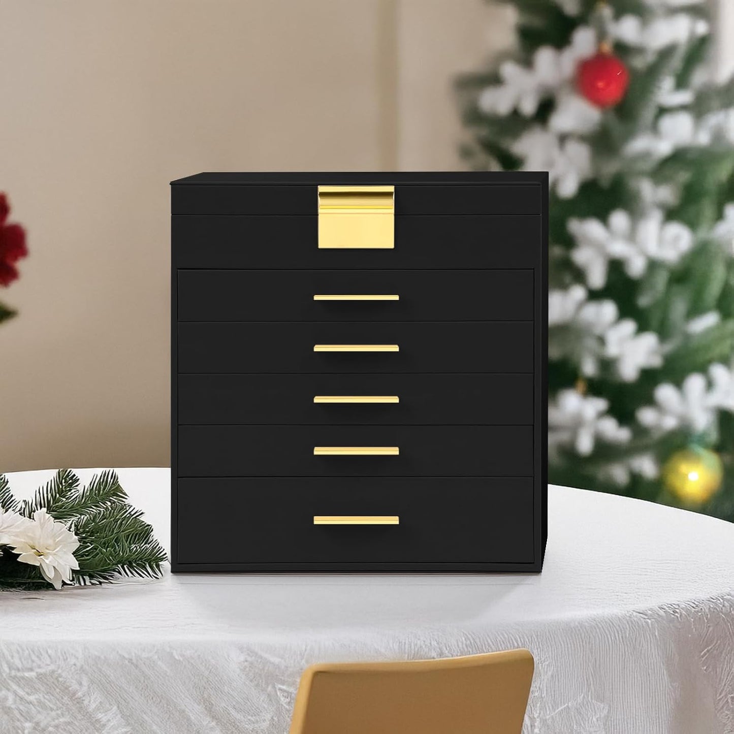 CARLA HOME  6-Layer Large Jewelry Organizer Box for Women with Mirror, Drawers, Hooks & Dividers for Rings, Necklaces, Bracelets, Ideal Gift for Women (Black)-1978962262983053318