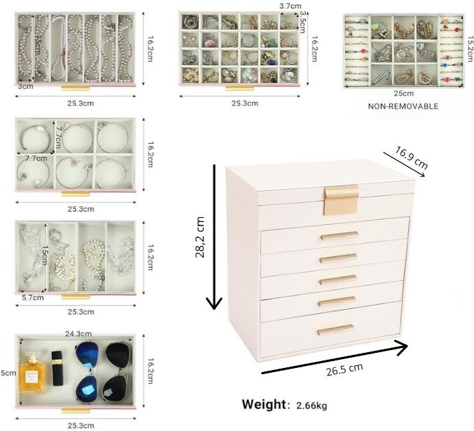 CARLA HOME  6-Layer Large Jewelry Organizer Box for Women with Mirror, Drawers, Hooks & Dividers for Rings, Necklaces, Bracelets, Ideal Gift for Women (White)-1978962263146631170