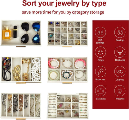 CARLA HOME  6-Layer Large Jewelry Organizer Box for Women with Mirror, Drawers, Hooks & Dividers for Rings, Necklaces, Bracelets, Ideal Gift for Women (White)-1978962263146631172