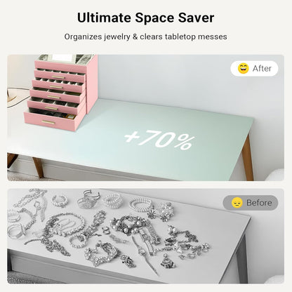 CARLA HOME  6-Layer Large Jewelry Organizer Box for Women with Mirror, Drawers, Hooks & Dividers for Rings, Necklaces, Bracelets, Ideal Gift for Women (Pink)-1978962263310209028