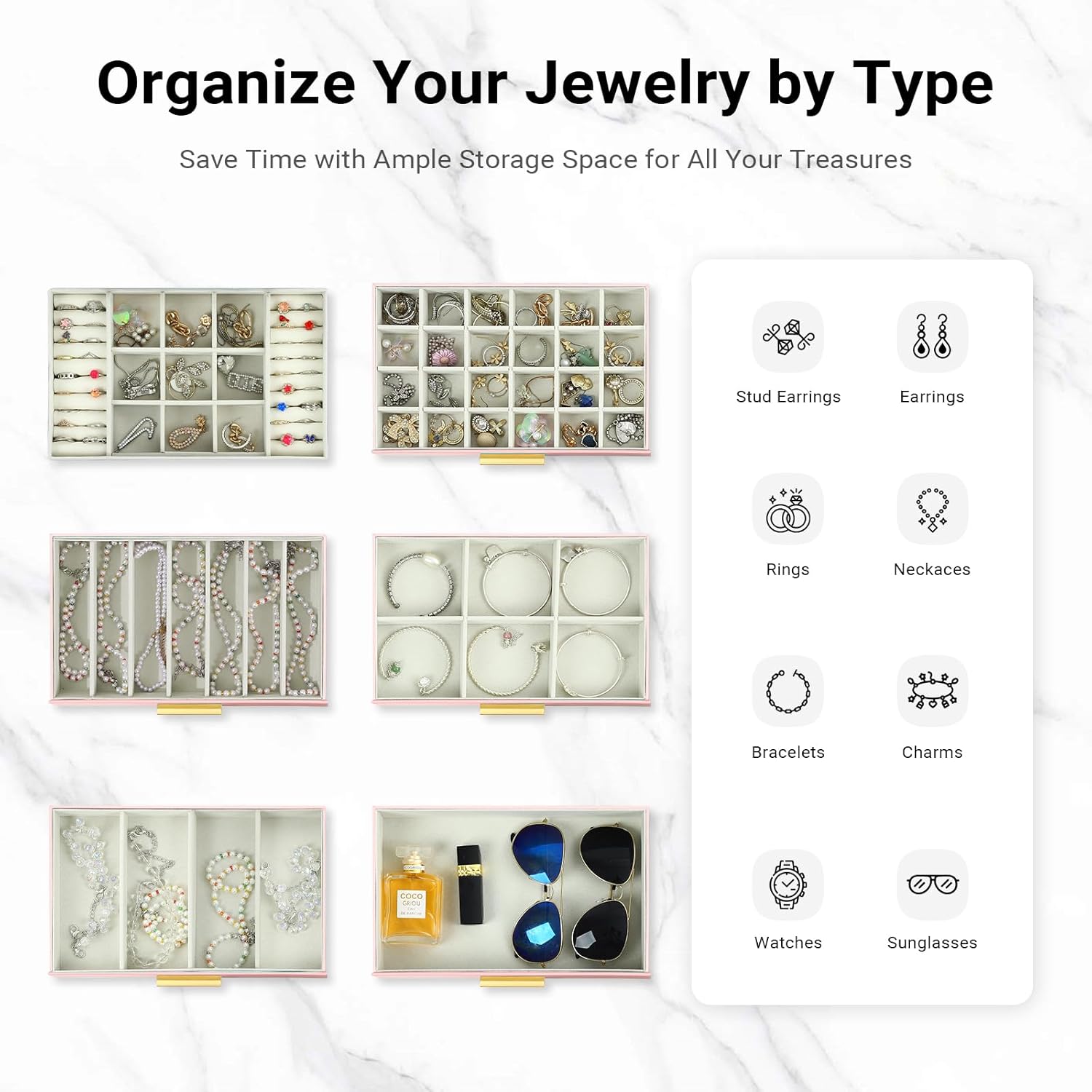 CARLA HOME  6-Layer Large Jewelry Organizer Box for Women with Mirror, Drawers, Hooks & Dividers for Rings, Necklaces, Bracelets, Ideal Gift for Women (Pink)-1978962263310209029