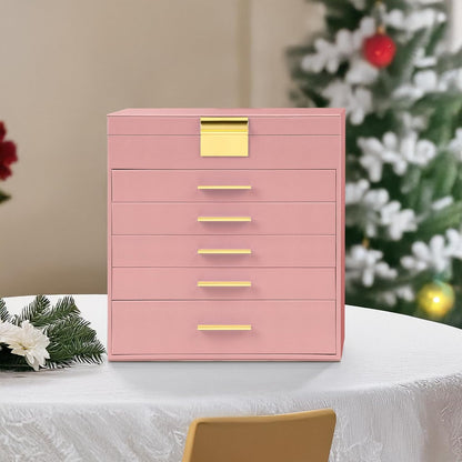 CARLA HOME  6-Layer Large Jewelry Organizer Box for Women with Mirror, Drawers, Hooks & Dividers for Rings, Necklaces, Bracelets, Ideal Gift for Women (Pink)-1978962263310209030