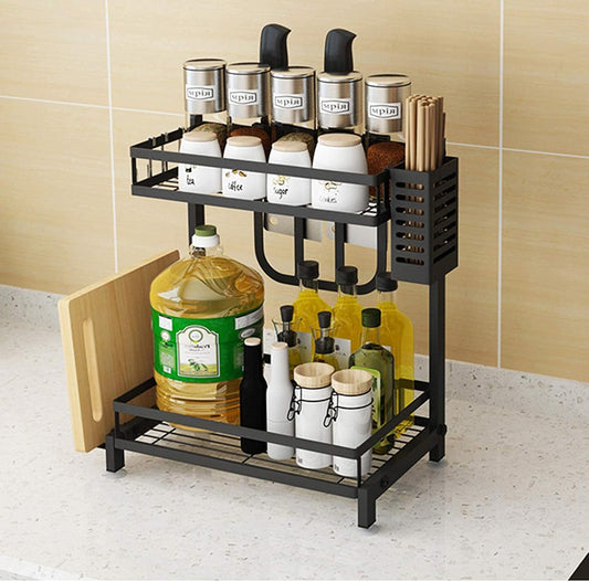 CARLA HOME 2-Tier Kitchen Spice Rack Organizer Storage Shelf for Condiments, Oil Bottles, Utensils, Cutting Board & More-1978962263649947649