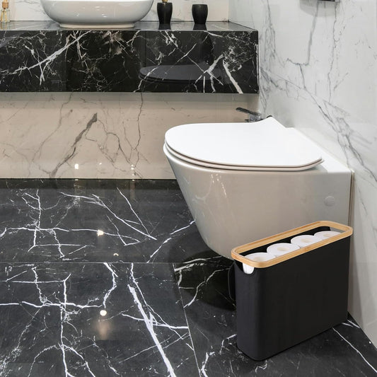 CARLA HOME 2 pack Toilet Paper Storage Basket Holds Up to 12 Rolls with Bamboo Lid and Handle for RV Closet (Black)-1978962264161652737