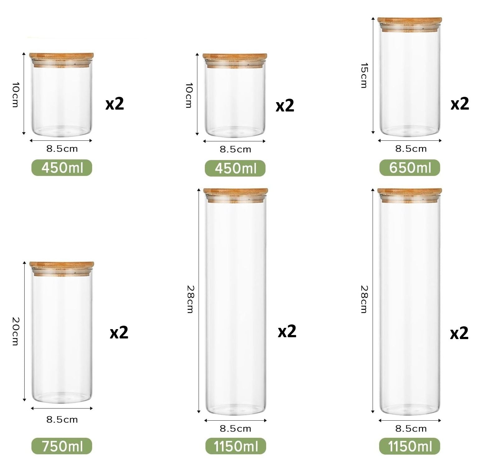CARLA HOME 12 Pack Glass Storage Jars with Bamboo Lids for Kitchen Pantry, Pasta, Snacks, Cookies, Candy & More-1978962264501391361