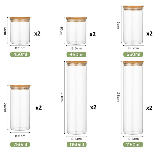 CARLA HOME 12 Pack Glass Storage Jars with Bamboo Lids for Kitchen Pantry, Pasta, Snacks, Cookies, Candy & More-1978962264501391361