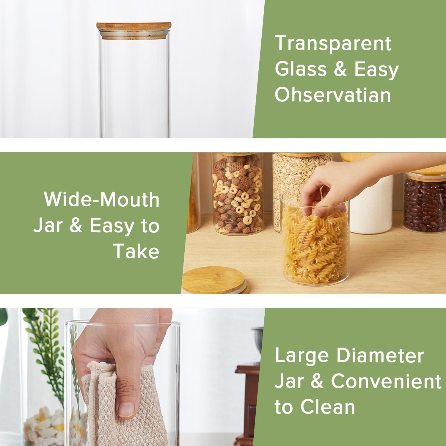 CARLA HOME 12 Pack Glass Storage Jars with Bamboo Lids for Kitchen Pantry, Pasta, Snacks, Cookies, Candy & More-1978962264501391363