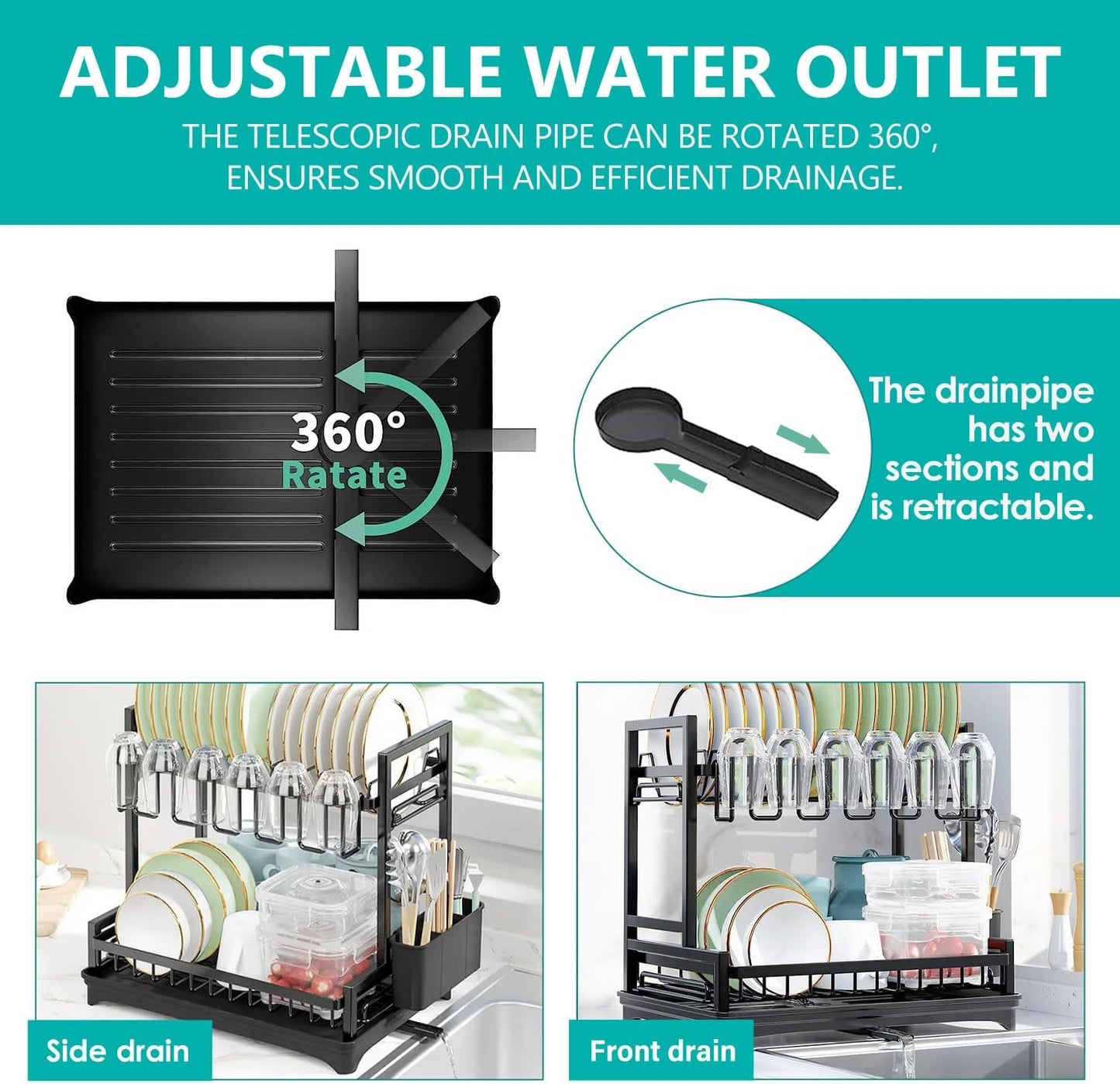 CARLA HOME Dish Drying Rack 2-Tier Kitchen Drainer with Drainboard-1978962264669163523