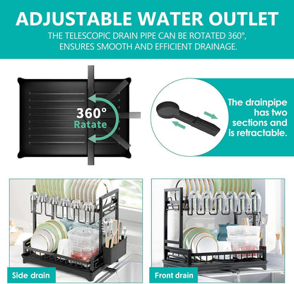 CARLA HOME Dish Drying Rack 2-Tier Kitchen Drainer with Drainboard-1978962264669163523