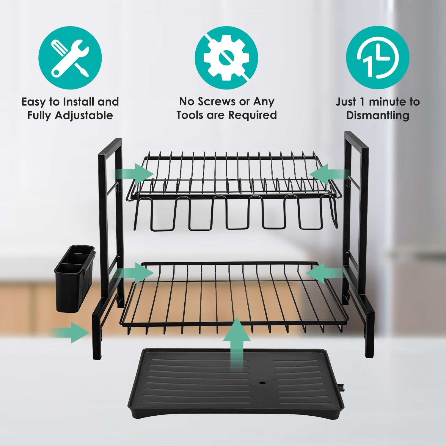 CARLA HOME Dish Drying Rack 2-Tier Kitchen Drainer with Drainboard-1978962264669163524