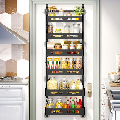 CARLA HOME 6 Tier Over the Door Organizer with Adjustable Metal Pantry Storage Rack and Hanging Baskets for Kitchen and Bathroom-1978962265008902144