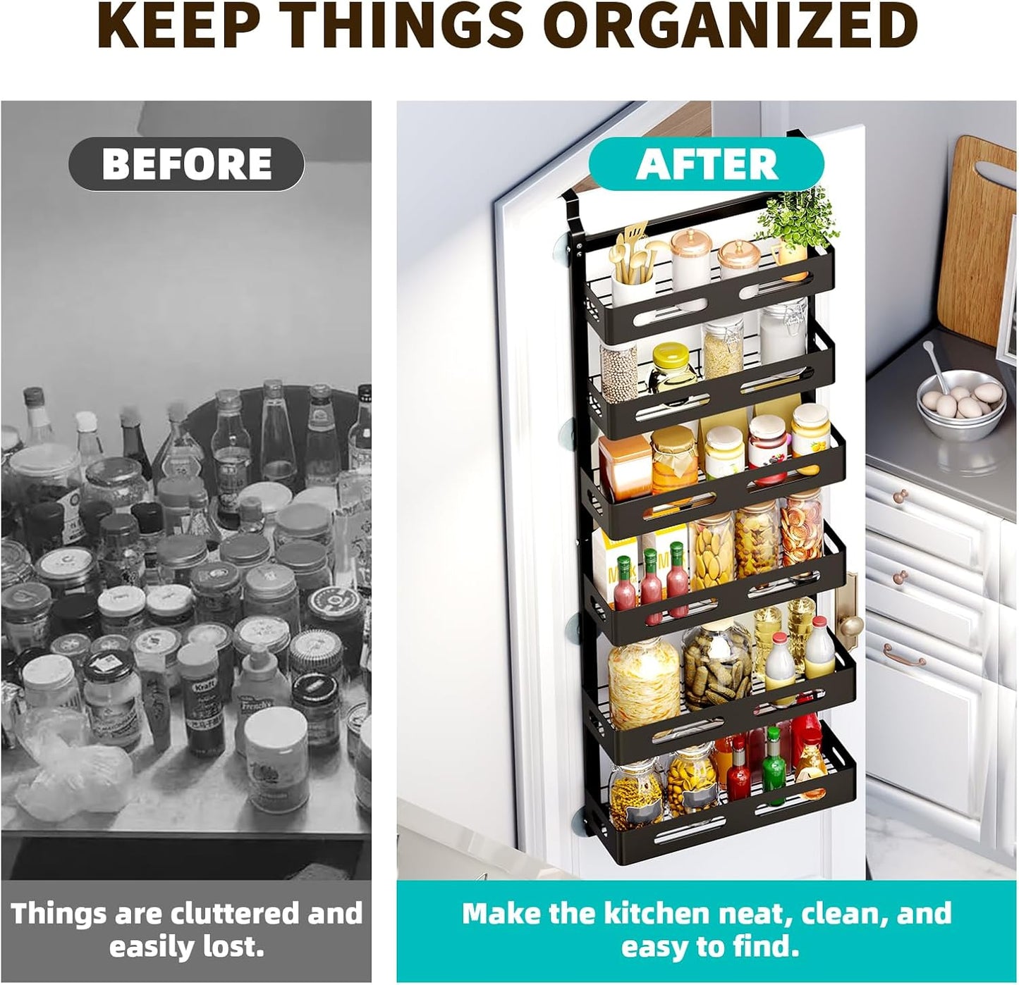 CARLA HOME 6 Tier Over the Door Organizer with Adjustable Metal Pantry Storage Rack and Hanging Baskets for Kitchen and Bathroom-1978962265008902151