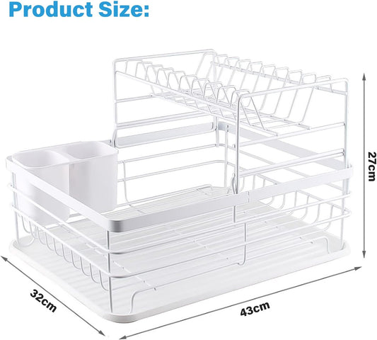 CARLA HOME 2-Tier Dish Drying Rack for Kitchen Counter with Removable Drip Tray, Utensil Holder and Cutlery Organizer-1978962265369612289