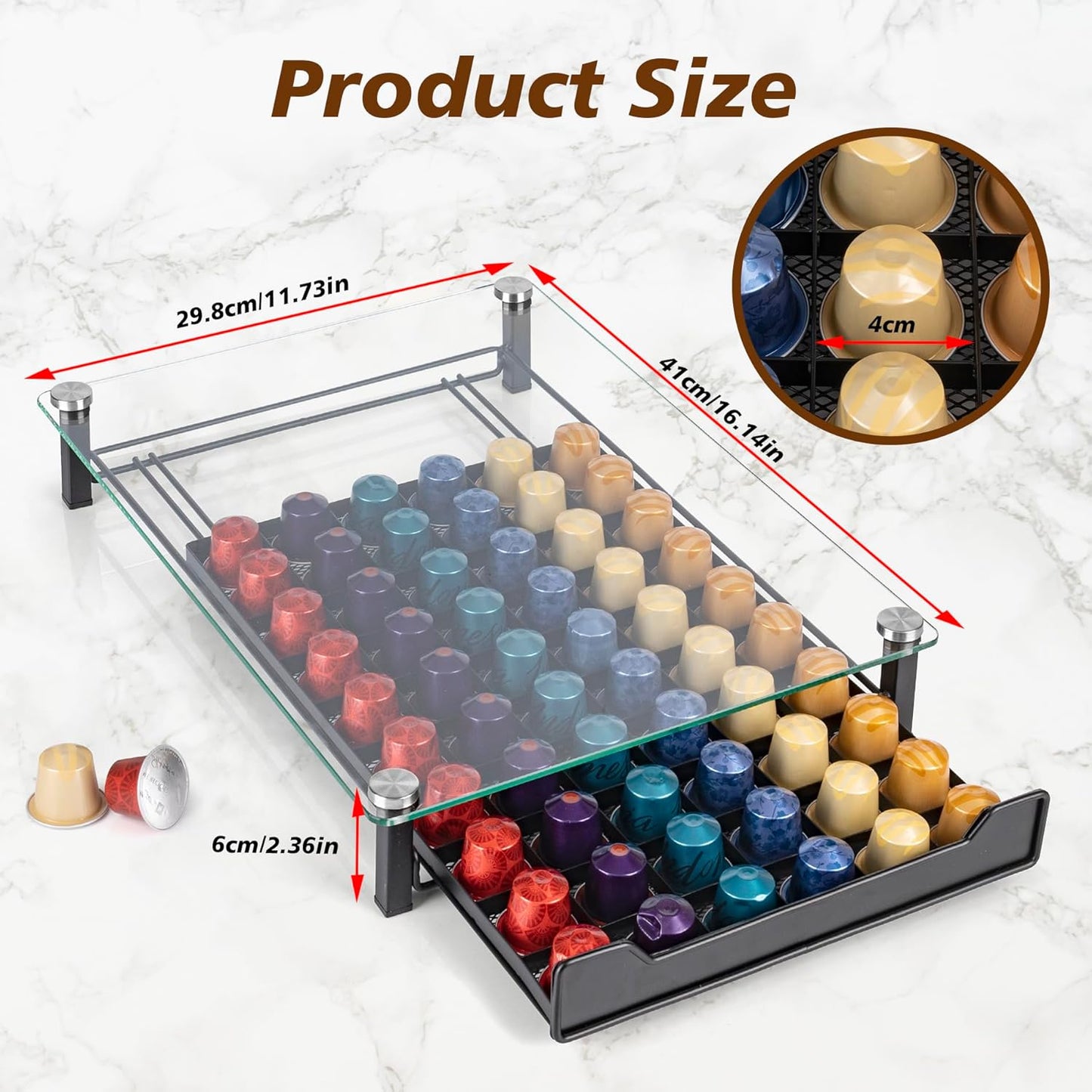 CARLA HOME 60 Coffee Pod Holder Drawer with Tempered Glass Capsule Organizer for Nespresso Pods and Sliding Drawer for Kitchen Countertop-1978962265700962310