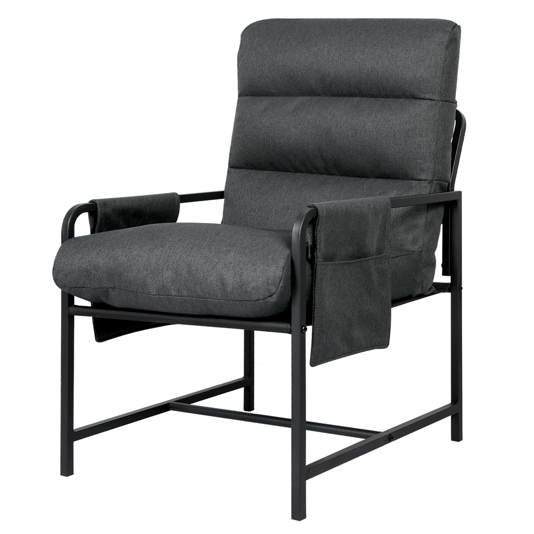 Levede Metal Framed Lounge Chair Linen in Dark Grey-1975420342314864648
