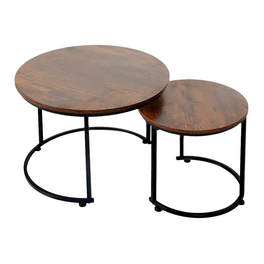 Levede Round Nesting Table Coffee Table Wood Side Table-1984023719873482760
