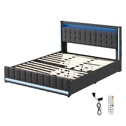 Levede King Bed Frame Fabric Storage Drawer LED USB-1973194180704473096