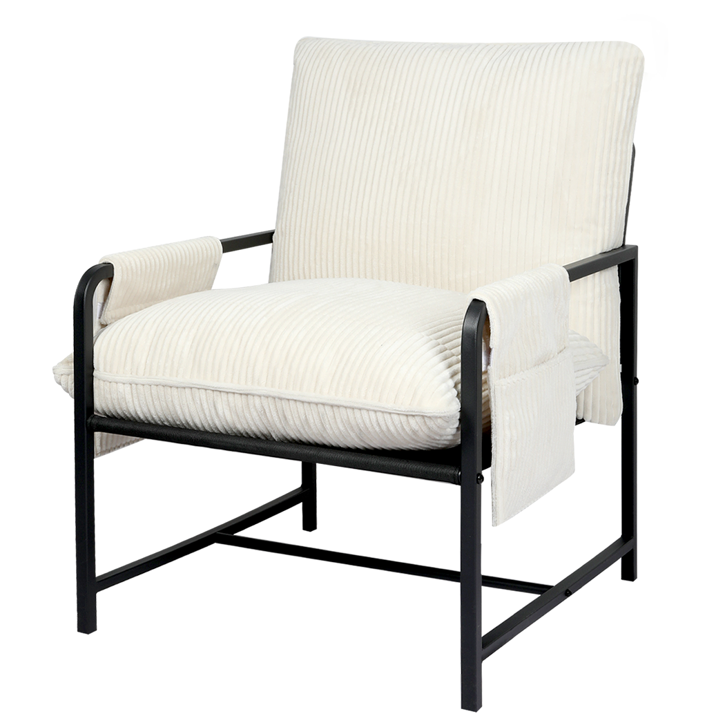 Levede Metal Framed Lounge Chair Corduroy in Beige-1973193529891098632