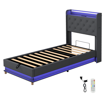 Levede Single Bed Frame Gas Lift Storage LED Light USB-1973194180511535112