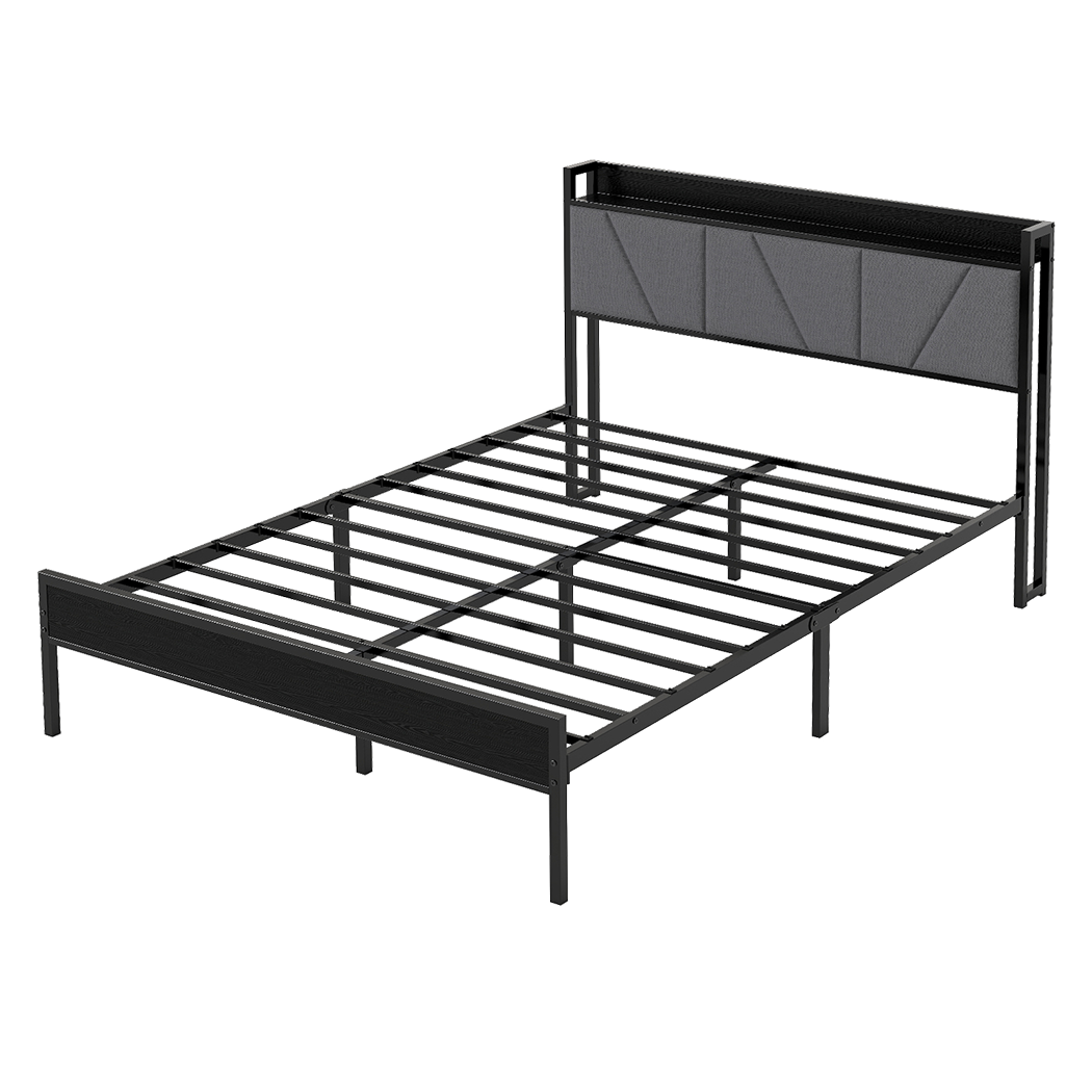 Levede Queen Bed Frame Steel Base with Headboard Grey - Bens Market Place