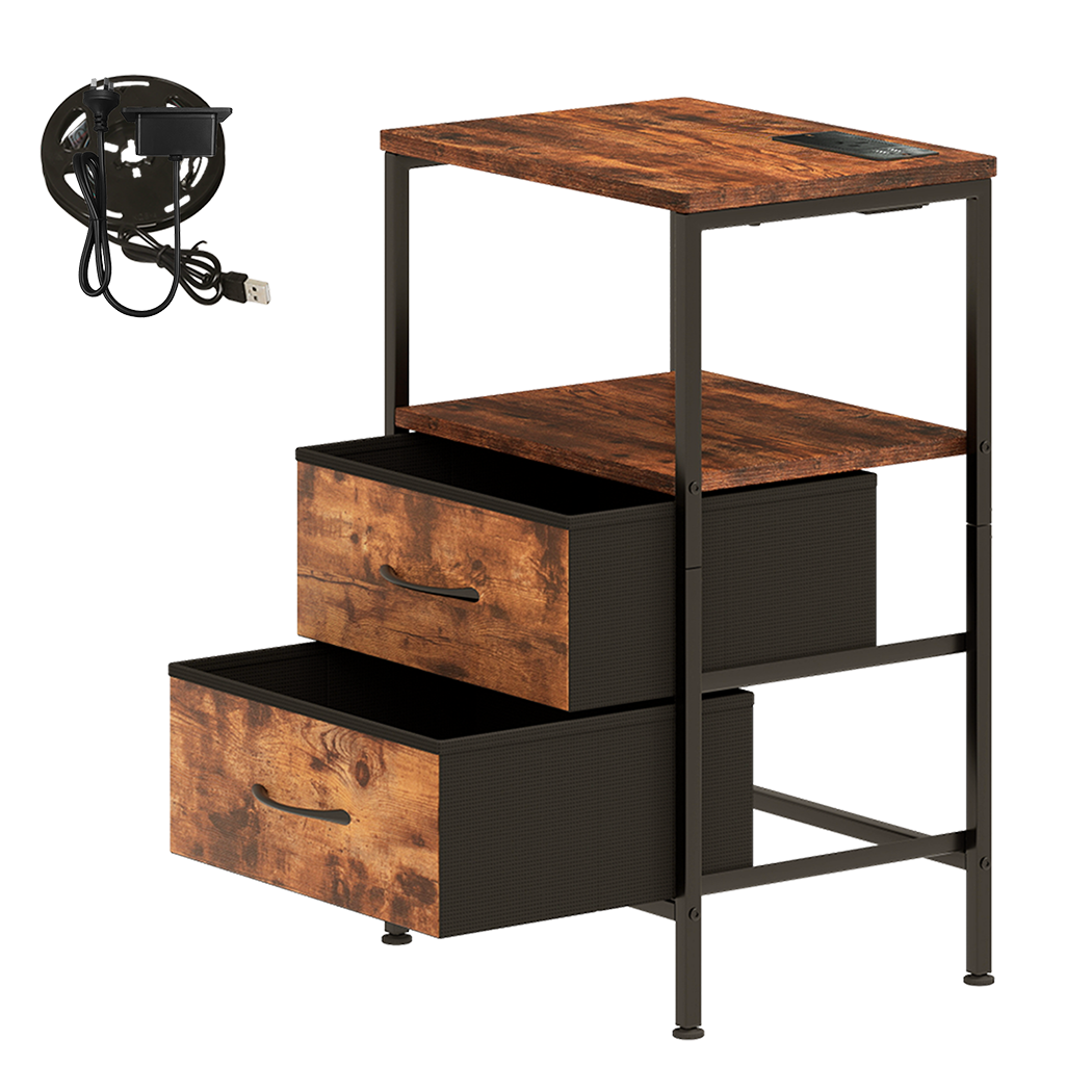 Levede LED Bedside Table with 2 Drawers Power Outlets-1973194191941013512