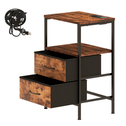 Levede LED Bedside Table with 2 Drawers Power Outlets-1973194191941013512