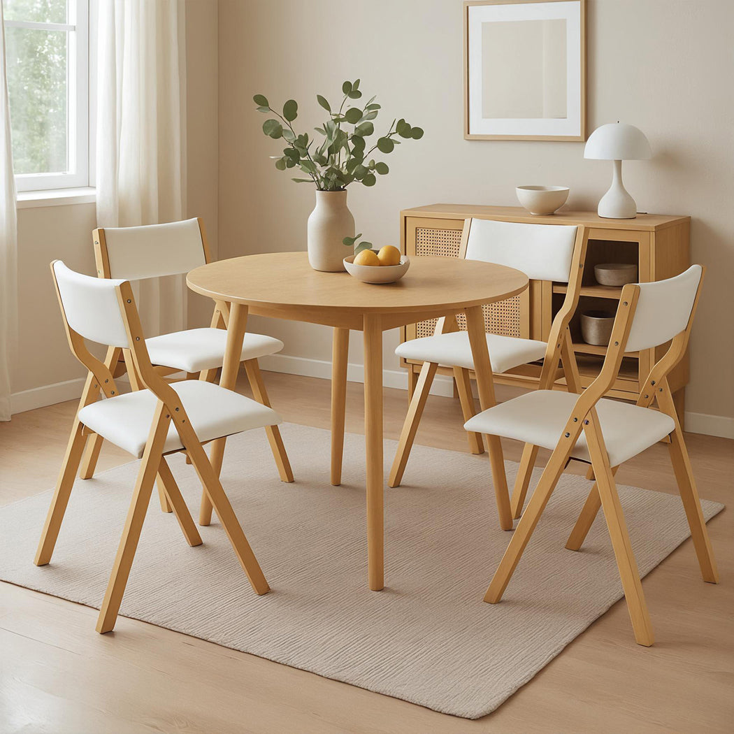 Levede 4x Dining Chairs Foldable PU Beige-1975420357871538183