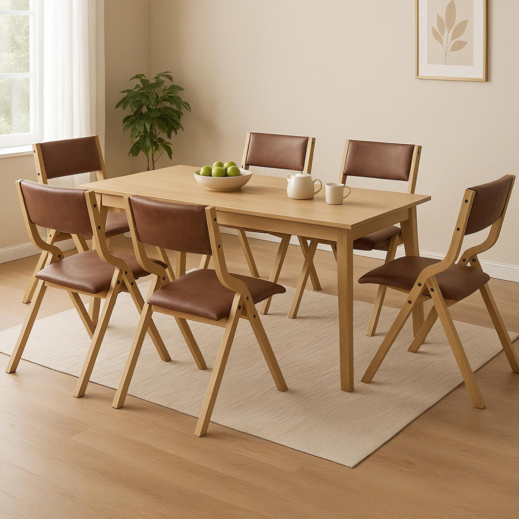 Levede 6x Dining Chairs Foldable PU Tan-1975420358739759111