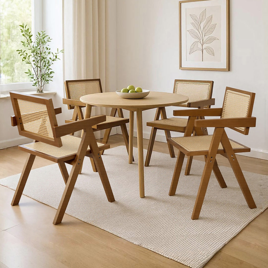 Levede 4x Walnut Wicker Armchair Dining Chair-1975420361268924423