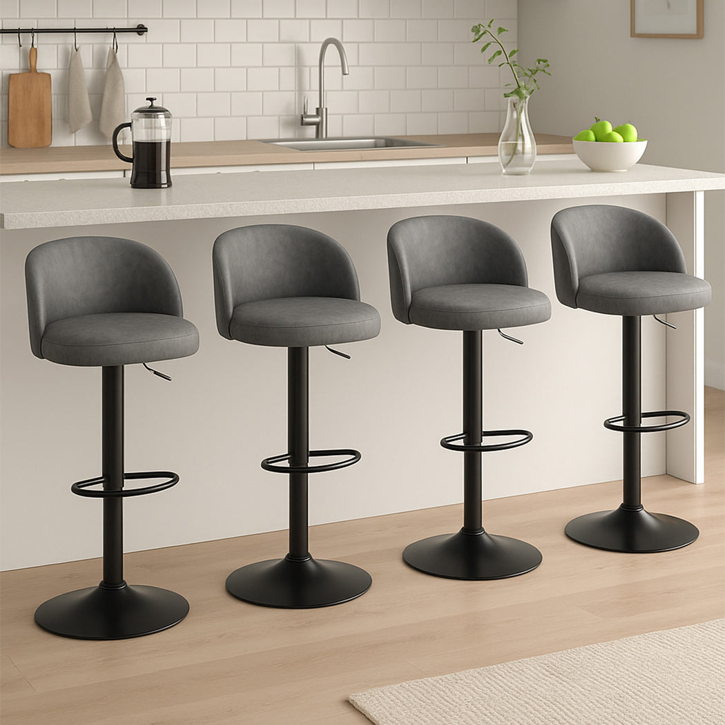 Levede 4x Bar Stool Swivel Gas Lift PU Leather Grey-1973193552611643399