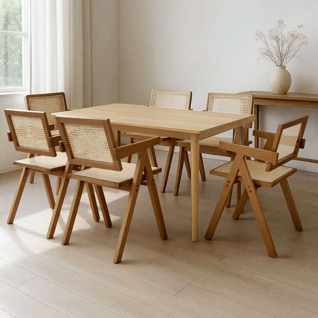 Levede 6x Walnut Wicker Armchair Dining Chair-1975420361449279495