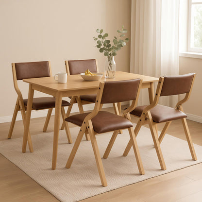 Levede 4x Dining Chairs Foldable PU Tan-1975420358475517959