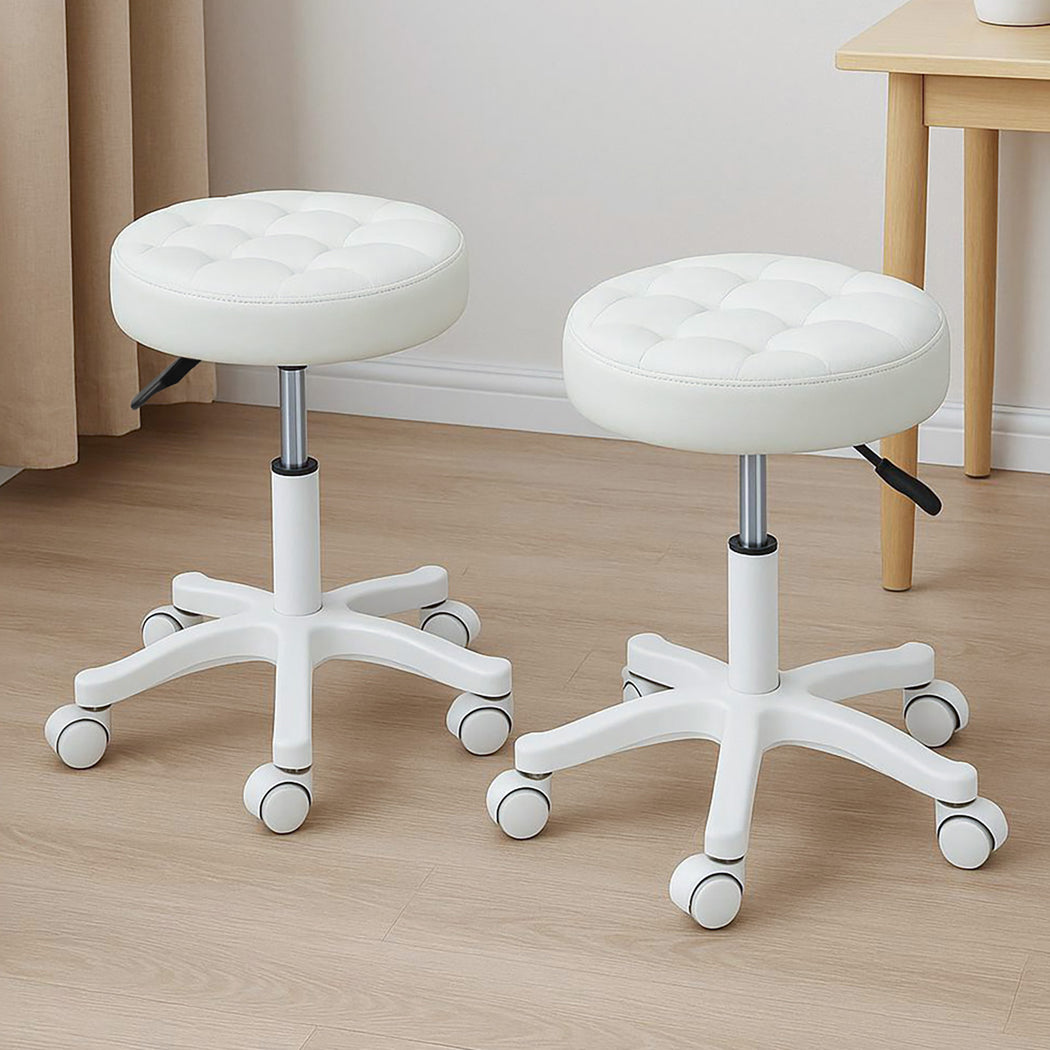 Levede 2x Rolling Bar Stool Swivel Salon SPA Chair Beige-1973194181673357319