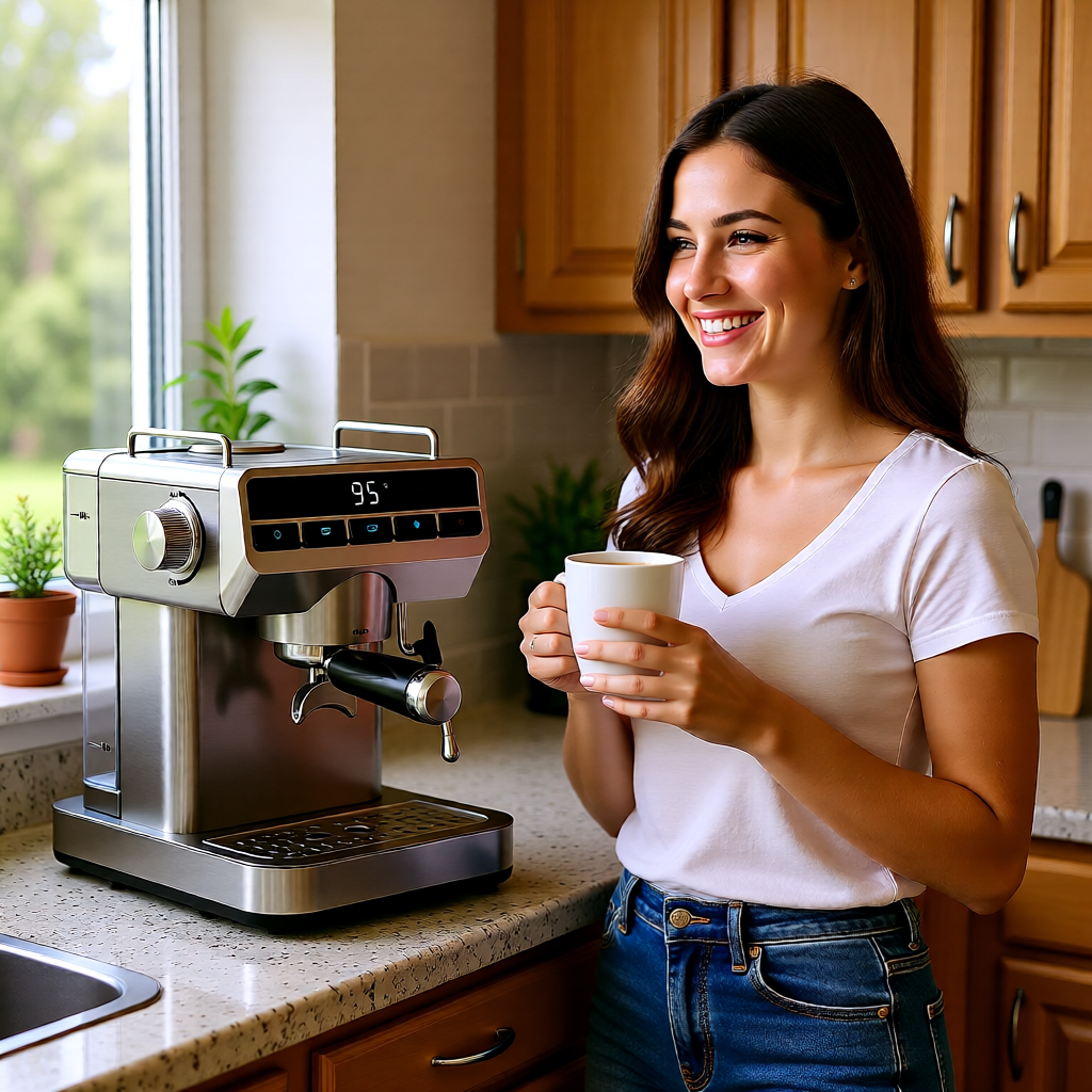 Devanti 20 Bar Coffee Machine | Espresso Café Maker | Stainless Steel | Milk Frother | 1.2L Tank