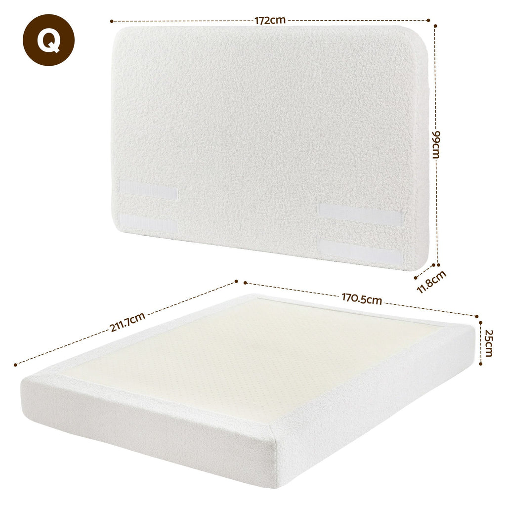 Artiss Queen Bed Frame Boucle Fabric Vacuum Compressed Beds Washable Cover No-Assembly