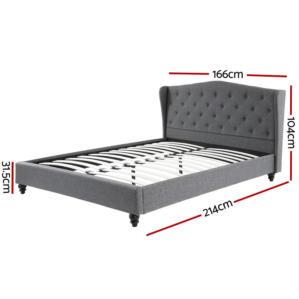 Artiss Queen Bed Frame with Wingback Headboard Grey Linen Upholstered Platform Bed Base