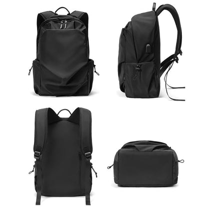 Multifunctional Oxford Laptop Backpack In Black-1915196700511834113