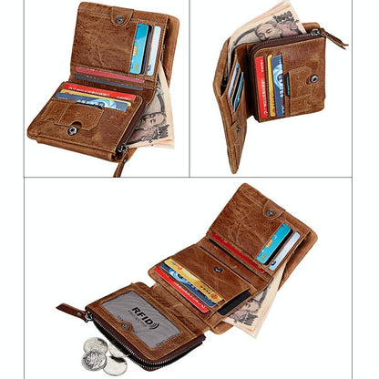 Men Taupe Leather Rfid Card Holder Wallet-1915198238181429253