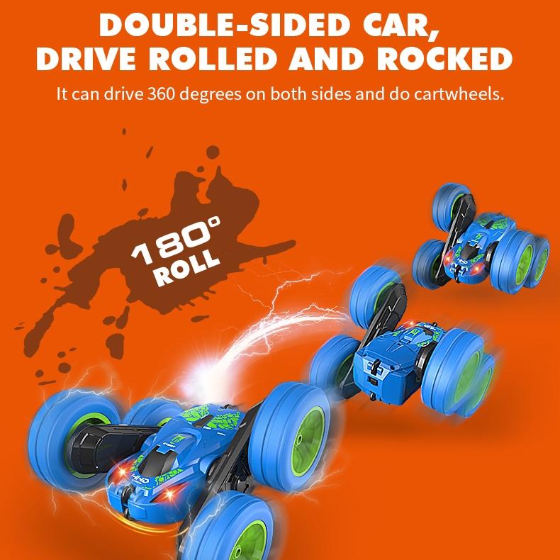 Blue Stunt Tumbling Car Toy With 2.4Ghz Remote Control-1964932153548607491