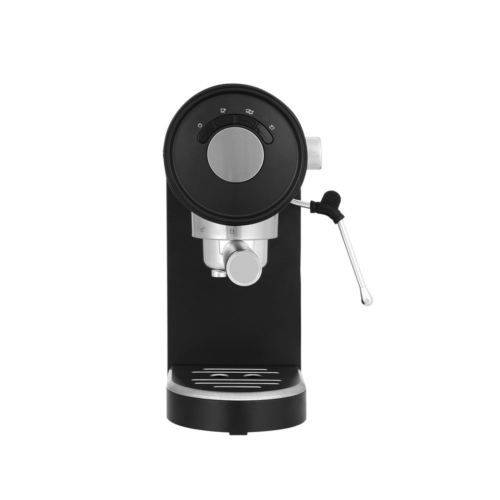 Devanti 20 Bar Espresso Coffee Machine – Compact Café Maker with Milk Frother &amp; Mug Warmer (Black)