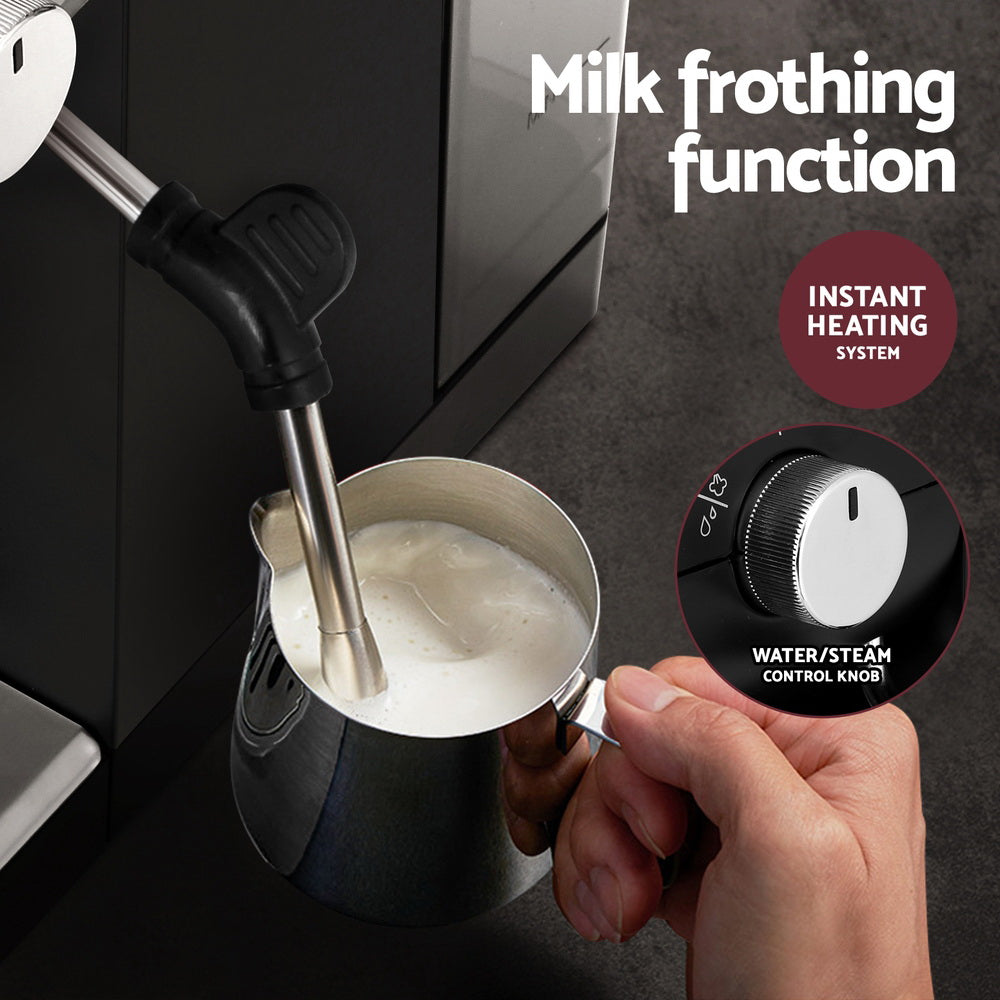 Devanti 20 Bar Espresso Coffee Machine – Compact Café Maker with Milk Frother &amp; Mug Warmer (Black)