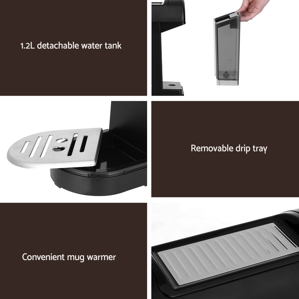 Devanti 20 Bar Espresso Coffee Machine – Compact Café Maker with Milk Frother &amp; Mug Warmer (Black)