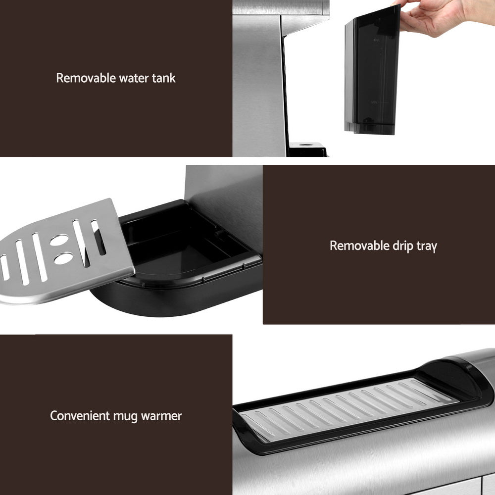 Devanti 20 Bar Coffee Machine | Espresso Cafe Maker | Milk Frother | Compact Design | Free Shipping