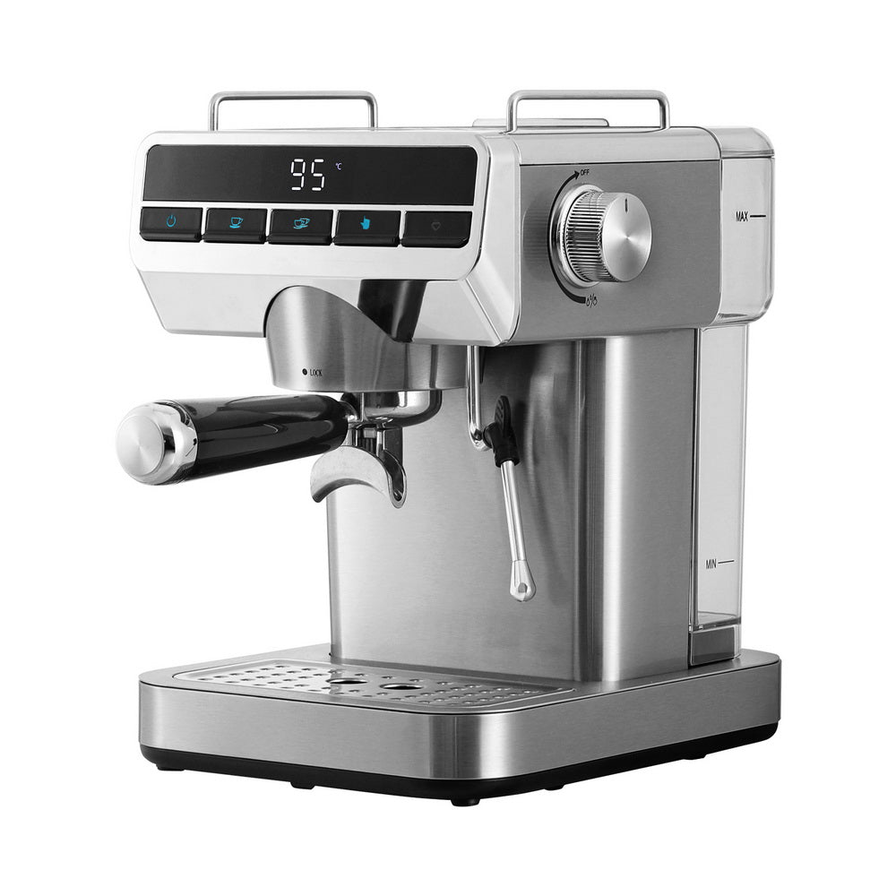 Devanti 20 Bar Coffee Machine | Espresso Café Maker | Stainless Steel | Milk Frother | 1.2L Tank