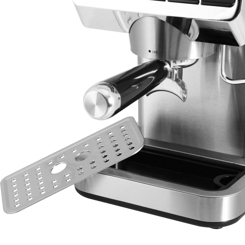 Devanti 20 Bar Coffee Machine | Espresso Café Maker | Stainless Steel | Milk Frother | 1.2L Tank