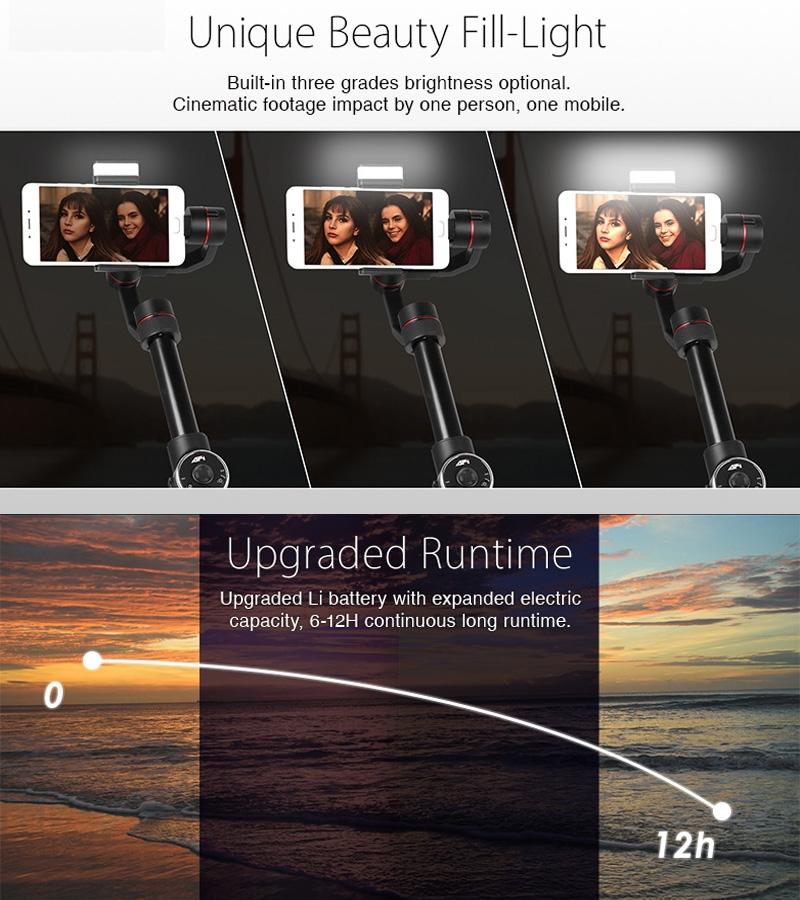 3-Axis Gimbal Stabilizer With Tripod Mount & Fill Light For Smartphones - Black-1964932174377521157