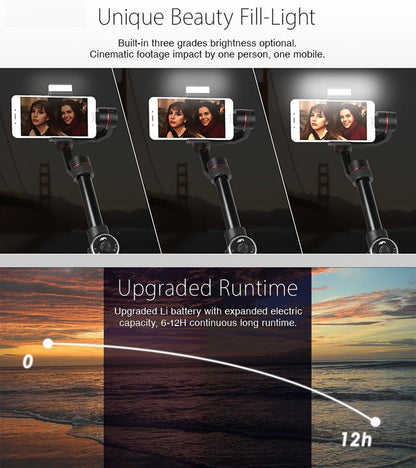 3-Axis Gimbal Stabilizer With Tripod Mount & Fill Light For Smartphones - Black-1964932174377521157