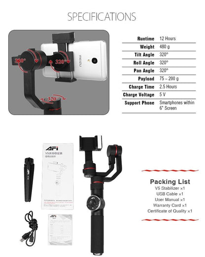 3-Axis Gimbal Stabilizer With Tripod Mount & Fill Light For Smartphones - Black-1964932174377521158