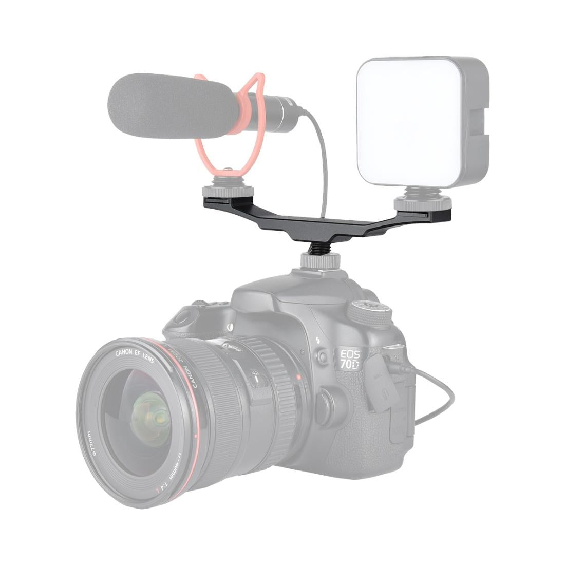 Aluminum Dual Hot / Cold Shoe Mount Adapter Bracket - Black-1915196699761053704