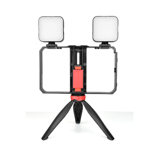 Vlogging Live Broadcast Led Selfie Light Video Rig With Smartphone Handle And Tripod-1915197654904737793